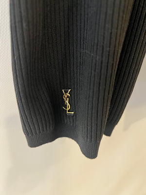 Saint Laurent Black Ribbed Biker Leggings with Gold YSL Logo Detail Size FR 38 (UK 10)