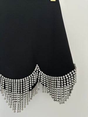 Area Black Mini Skirt With Crystal Scallop Detail Size US 2 (UK 6)