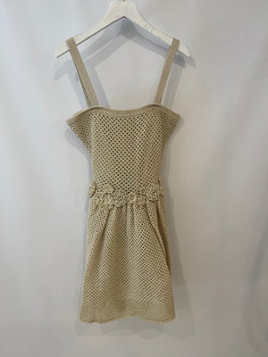 Red Valentino Beige Knitted Crochet Mini Dress with Belt Detail Size XS (UK 6)
