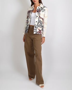 Christian Dior White, Cream and Navy Embroidered Denim Jacket with CD Logo Detail Size FR 36 (UK 8)