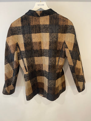 Christian Dior Brown Linen and Silk Geometric Printed Blazer Jacket Size FR 42 (UK 14)