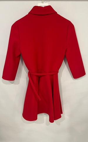 Christian Dior Red Belted Wool Mini Dress with Front Zip Detail Size FR 34 (UK 6)