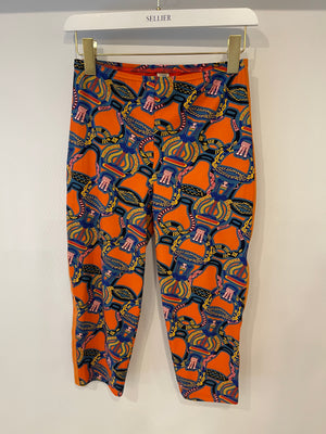 Hermes Orange & Multicolour Printed Cropped Top & Capri Trousers Bath/Gym Set Size FR 36 (UK 8)