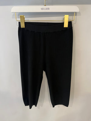 Saint Laurent Black Ribbed Biker Leggings with Gold YSL Logo Detail Size FR 38 (UK 10)