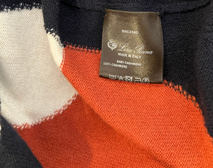 Loro Piana Navy Baby Cashmere Ribbed Long-Sleeved Hooded Gilet with Mushrooms and Fox Print Size IT 40 (UK 8)