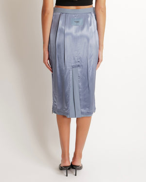 Fendi Blue Satin Midi Skirt with Back Logo and FF Zip Details Size IT 40 (UK 8) RRP £950