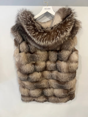 Erreemme Grey Silver Fox Fur Sleeveless Hooded Jacket One Size