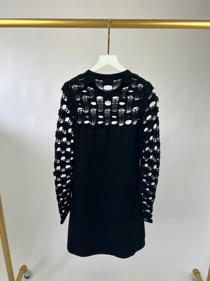Louis Vuitton Black Long Sleeve Mini Dress with Distressed Sleeve Detail Size S (UK 8)