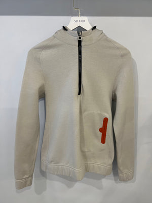 Hermès Light Grey Quarter Zip Sweatshirt with Orange Pocket Profile Detail Size M (UK 10) RRP £1,000