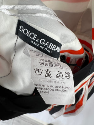 Dolce & Gabbana Red Striped Print Halter Neck Pleated Midi Dress IT 44 (UK 12)