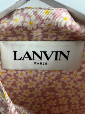 Lanvin Cream and Pink Daisy Print Silk Blouse with Neck Tie Size FR 36 (UK 8)
