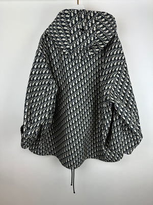 Christian Dior Hooded Anorak in Blue & Ecru Technical Taffeta Jacquard with Dior Oblique Motif Size XS (Size UK 6) RRP £3,100