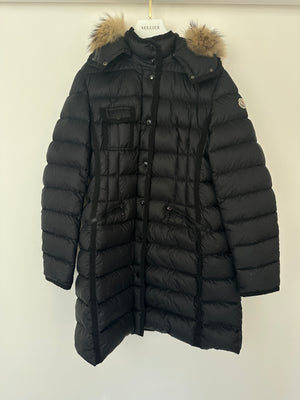 Moncler Black Long Sleeve Puffer Jacket with Raccoon Fur Hood Detail Size 5 (UK XXL)