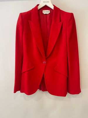 Alexander McQueen Red Blazer Jacket and Matching Trousers Set with Red Button Details Size IT 42/44 (UK 10/12)