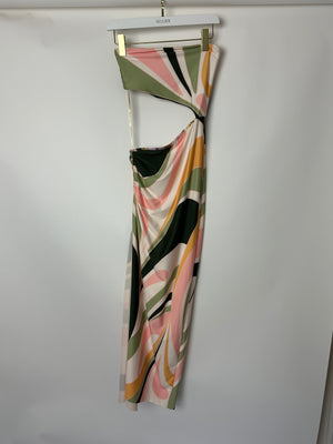 Agua Bendita Pink Orange and Green One Shoulder Cut Out Midi Dress Size S (UK 8)