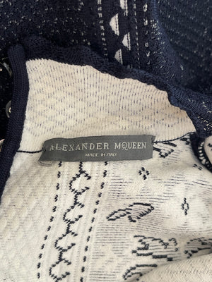 Alexander Mcqueen Navy and White Crochet Mini Skater Dress Size M (UK 10)