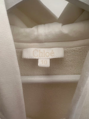Chloé Kids White Hooded Dress with Pink Eye and Black Logo Print Size 10 years