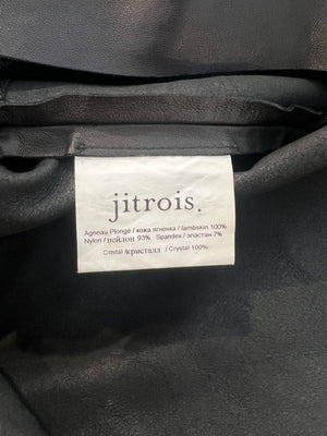 Jitrois Black Leather and Mesh Mini Dress with Crystal Embellished Suede Appliques Size FR 36 (UK 8)