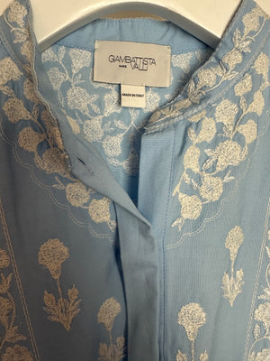 Giambattista Valli Light Blue and White Floral Embroidered Tiered Midi Dress with White Button Details Size IT 38 (UK 6)