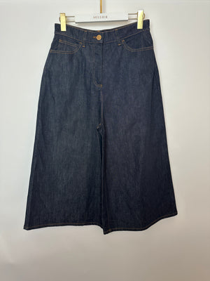 Valentino Dark Blue Denim Culottes with V Logo Detail Size 28 (UK 10)