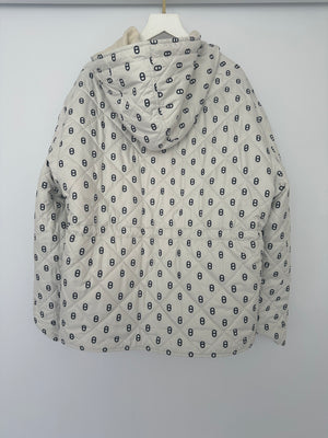 Hermès Cream Cashmere, White Nylon with Chaine D'Ancre Pattern Reversible Puffer Jacket Size FR 44 UK 16