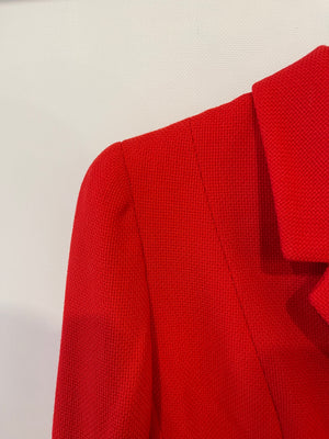 Chanel Vintage Spring 1995 Red Two-Piece Jacket and Pleated Skirt with Gold CC Logo Button FR 40 (UK 12)
