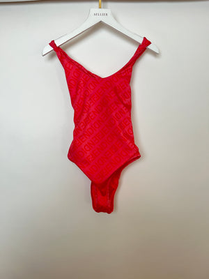 Fendi Pink One-Piece Swimsuit with Crossed Shoulder Straps and Matching Pouch Size IT 40 (UK 8)