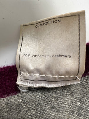 Chanel 07/A Grey and Purple Cashmere Jumper with Embroidered and Beaded Logo Patch Detail FR 38 (UK 10)
