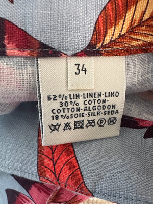 Hermès Blue and Pink Linen Floral Shorts with Tie-Up Detail Size FR 34 (UK 6)