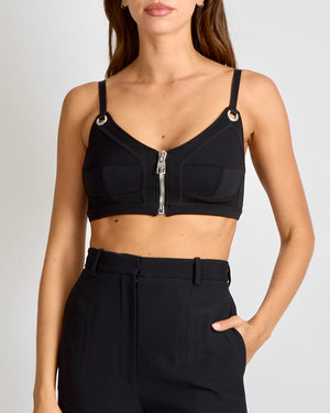 Alexander McQueen Black Cropped Bralette Top with Silver Zipper Detail Size IT 38 (UK 6)