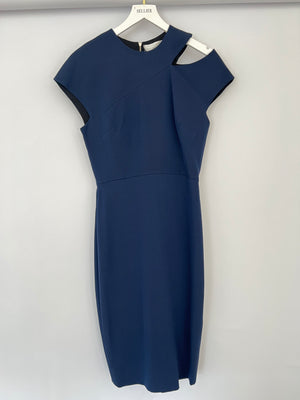 Victoria Beckham Navy Asymmetric Midi Dress Size UK 12