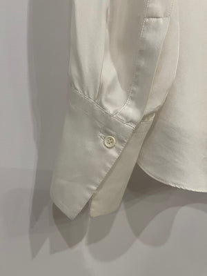 Brunello Cucinelli White Silk Shirt with Crystal Embellishments Size S (UK 8)