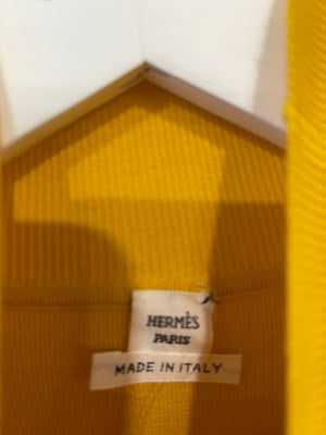 Hermès Yellow Silk and Cashmere High Neck Jumper with Embroidered Logo Size FR 34 (UK 6)