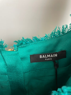 Balmain Teal Sleeveless Tweed Button Down Mini Dress With Pocket Details Size FR 36 (UK 8)