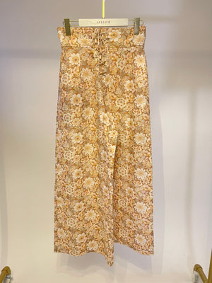 Zimmermann Brown Floral Linen Wide Leg Trousers with Corset Tie Size 1 (UK 10)
