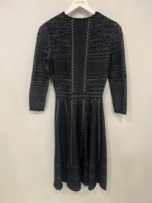 Alexander McQueen Navy and White Embroidered Long-Sleeve Mini Dress Size IT 40 (UK 8)