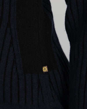 Louis Vuitton Navy and Black Cashmere Ribbed Jumper with Gold LV Logo Buttons Size S (UK 8)