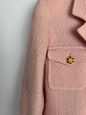 Chanel 96/A Vintage Pastel Pink Tweed Jacket with Gold Gripoix Buttons and Pocket Details FR 38 (UK 10)
