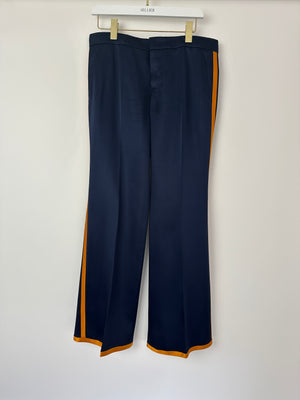 Gucci Navy Mid-Rise Trousers with Orange Stripe Detail Size IT 42 (UK 10)