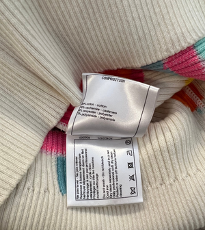 Chanel Spring 2019 White and Multi-Colour Ribbed Cardigan with Silver and White CC Logo Buttons Size FR 38 (UK 10)