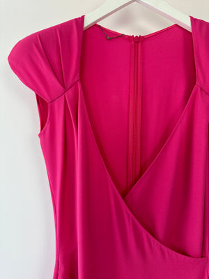 Like Yana Pink V Neck Maxi Dress with Shoulder Pad Detail FR 38 (UK 10)