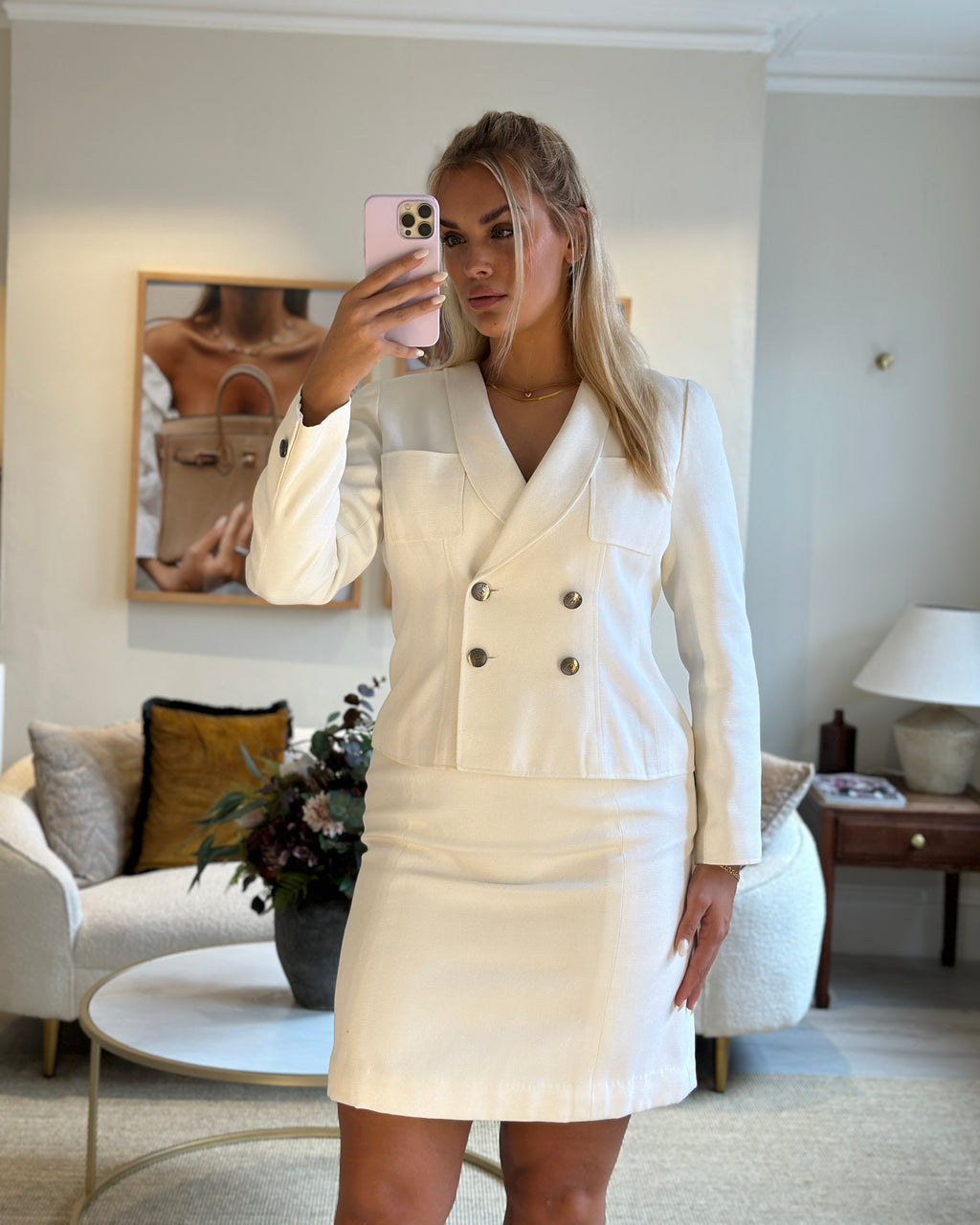 VINTAGE* Chanel Cream 05/P Two Piece Coat and Skirt set FR 40 (UK 12 –  Sellier