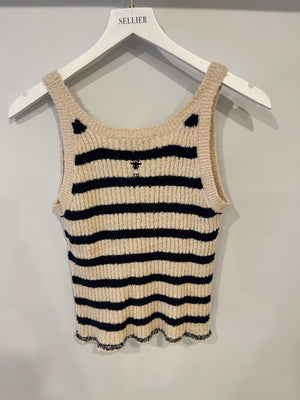 Christian Dior Cream and Navy Striped Knitted Cardigan and Top Set Size FR 36 (UK 8) RRP £2,100
