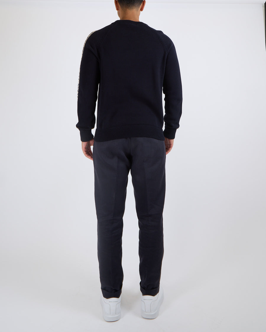 Christian Dior Menswear Navy Jumper With Oblique Logo Sleeve Detail Size L (UK 40)