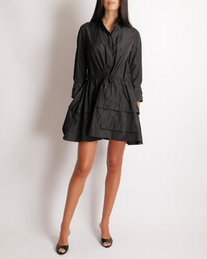 Alaia Black Long-Sleeved Mini Shirt Dress with Back Cut-Out Details and Tiered Skirt with Gathered Waistband Size FR 36 (UK 8) RRP £1,950
