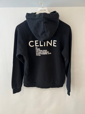 ⁠Celine Black Hooded Jumper with White Logo Detail Size L (UK 12)