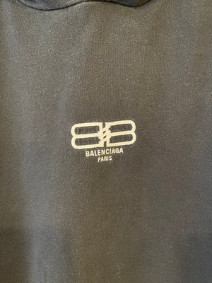 Balenciaga Black Distressed Hoodie with BB Logo Details Size S (UK 8)