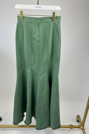 Max Mara Green Denim Maxi Skirt with Frill Hem Detail IT 36 (UK 4) (fits a UK 8) RRP £640