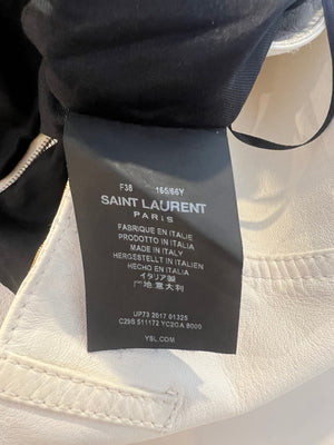 Saint Laurent White Lambskin Leather Mini Skirt with Silver Zipper Detail Size FR 38 (UK 10)