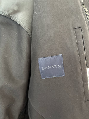 Lanvin Navy Menswear Pocketed Jacket with Leather Trim and Hooded Detail Size UK XL (EU 52)